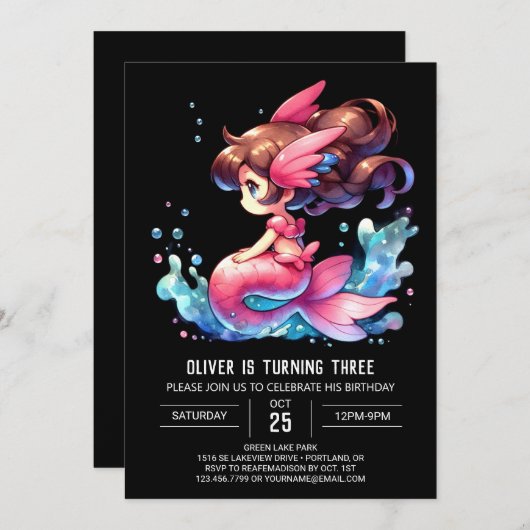 Whimsical Little Mermaid Geburtstag Einladung (Vorne/Hinten)