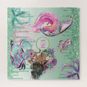 Whimsical Little Mermaids Under Sea Monogram P Puzzle (Horizontal)