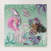 Whimsical Little Mermaids Under Sea Monogram P Puzzle (Vertikal)
