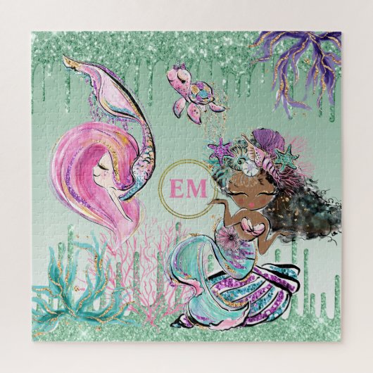 Whimsical Little Mermaids Under Sea Monogram P Puzzle (Vertikal)