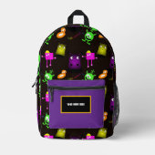 Whimsical little monsters on dark background bedruckter rucksack (Vorderseite)