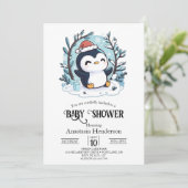 Whimsical Little Pinguin Baby Dusche Einladung (Stehend Vorderseite)