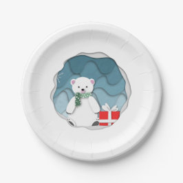 Whimsical Little Polar Bär mit roter Prägung Pappteller