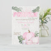 Whimsical Little Pumpkin Pink Girl Baby Dusche Einladung (Stehend Vorderseite)