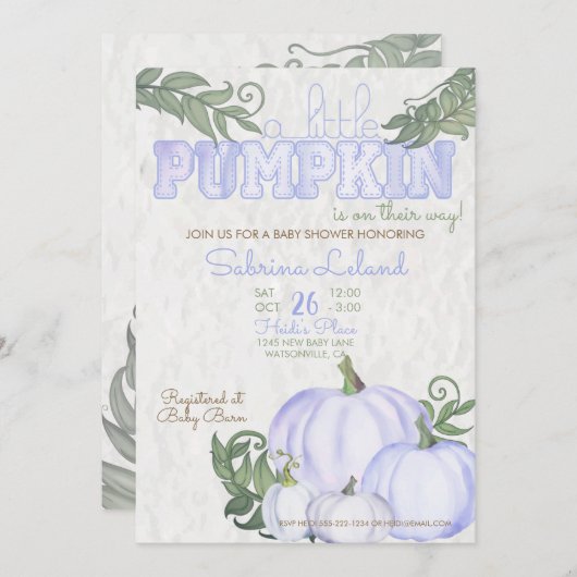 Whimsical Little Pumpkin Violet Girl Babydusche Einladung (Vorne/Hinten)