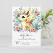 Whimsical Little Unicorn Baby Dusche Einladung (Stehend Vorderseite)