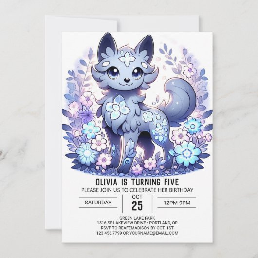Whimsical Little Wolf Digital Geburtstag Einladung (Vorderseite)