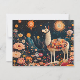 Whimsical Llama in einer zauberhaften, floralen La Postkarte