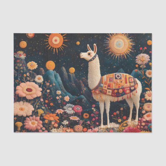 Whimsical Llama in einer zauberhaften, floralen La Seidenpapier (Vorderseite)