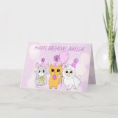 Whimsical Llama, Kitten und Maus Mädchen zum Gebur Karte (Vorderseite)