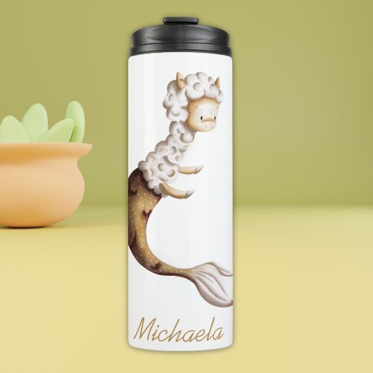 Whimsical Llama Mermaid Personalisiert Thermosbecher