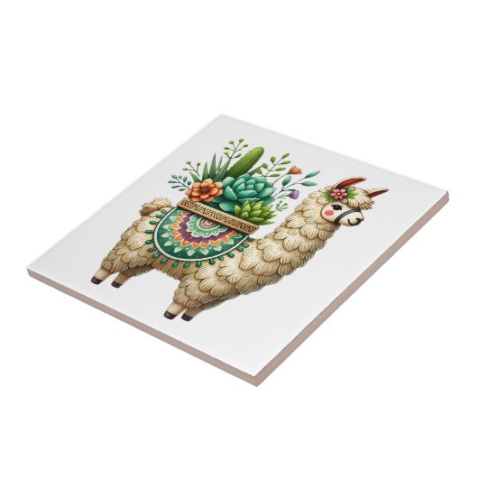 Whimsical Llama und Pflanze Fliese (Seite)