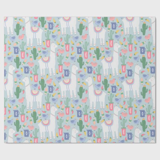 Whimsical Llama und Rainbow Geschenkpapier (Flach)