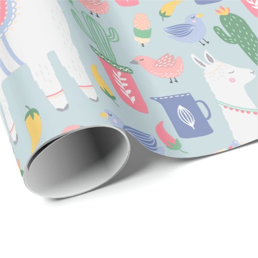 Whimsical Llama und Rainbow Geschenkpapier (Rolleneckpunkt)