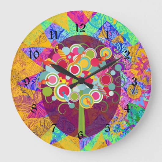 Whimsical Lollipop Candy Tree Abstrakte Un Große Wanduhr (Vorderseite)