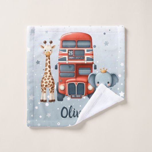 Whimsical London Bus mit Giraffe & Elephant Waschlappen (Waschlappen)