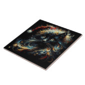 Whimsical Long Hair Black Cat Santa Christmas Hat Fliese (Seite)