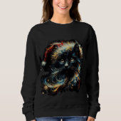 Whimsical Long Hair Black Cat Santa Christmas Hat Sweatshirt (Vorderseite)
