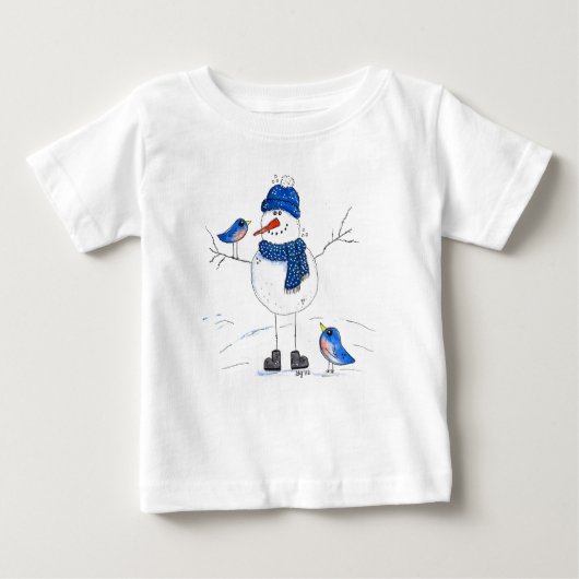 Whimsical Long Legged Snowman Baby T-shirt (Vorderseite)