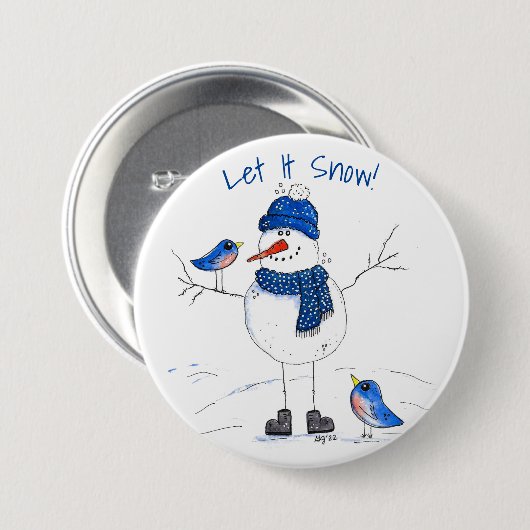 Whimsical Long Legged Snowman Button (Vorne & Hinten)
