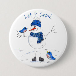 Whimsical Long Legged Snowman Button
