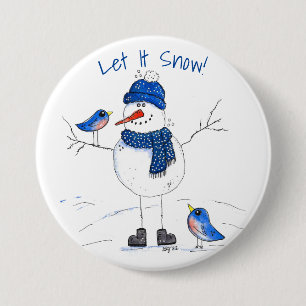 Whimsical Long Legged Snowman Button
