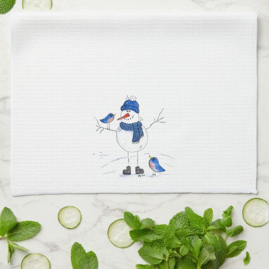 Whimsical Long Legged Snowman Geschirrtuch (Gefaltet)