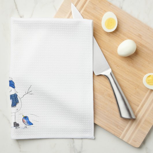 Whimsical Long Legged Snowman Geschirrtuch (Viertel Falte)