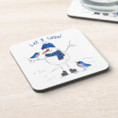 Whimsical Long Legged Snowman Getränkeuntersetzer (Linke Seite)