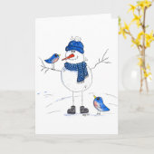 Whimsical Long Legged Snowman Karte (Gelbe Blume)