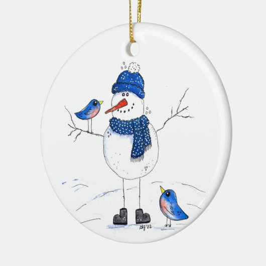 Whimsical Long Legged Snowman Keramik Ornament (Links)