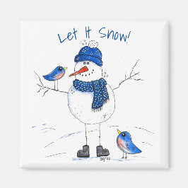 Whimsical Long Legged Snowman Magnet