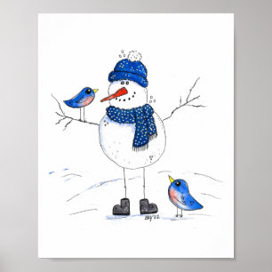 Whimsical Long Legged Snowman Poster
