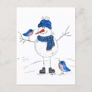 Whimsical Long Legged Snowman Postkarte