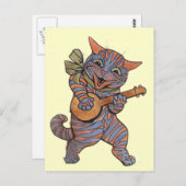 Whimsical Louis Wain "Cat with Lute" Vintage Kunst Postkarte (Vorne/Hinten)