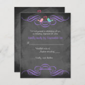 Whimsical Love Birds Chalkboard Wedding RSVP Card (Vorne/Hinten)