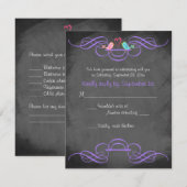 Whimsical Love Birds Chalkboard Wedding RSVP Card Karte (Vorne/Hinten)