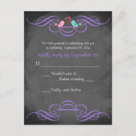 Whimsical Love Birds Chalkboard Wedding RSVP Card Karte