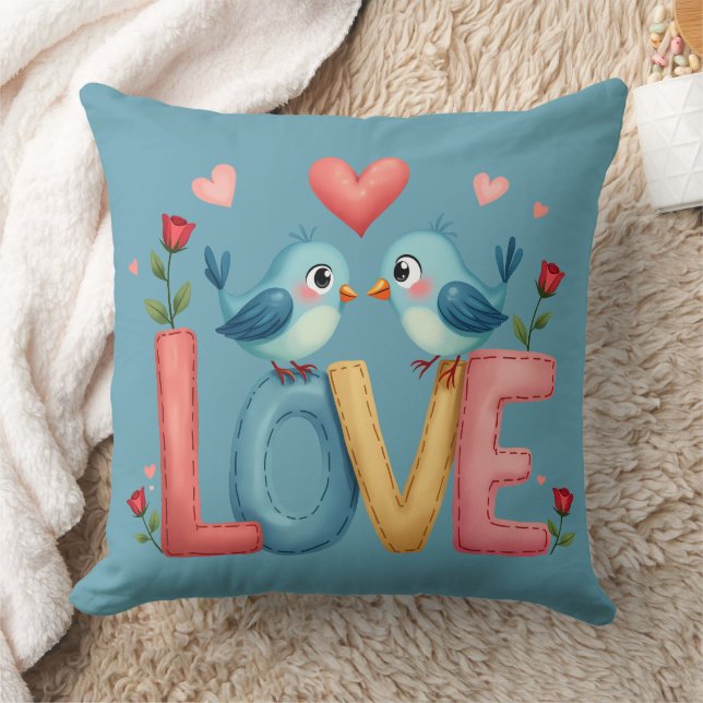 Whimsical Love Birds Pastel Cotattcore Art Kissen (Decke)