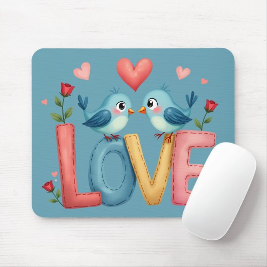 Whimsical Love Birds Pastel Cotattcore Art Mousepad (Mit Mouse)