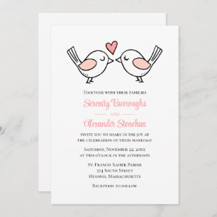 Whimsical Love Birds Pink White Lovebirds Hochzeit Einladung