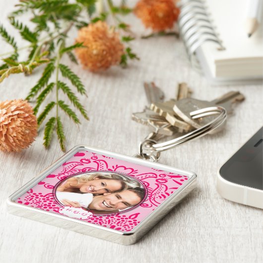 Whimsical Love Birds Wedding Foto Key Chain Schlüsselanhänger (Seite)