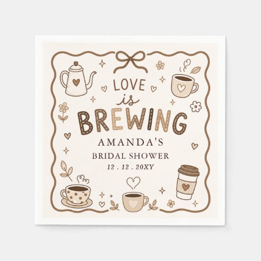Whimsical Love is Brewing Coffee Brautparty Serviette (Vorderseite)