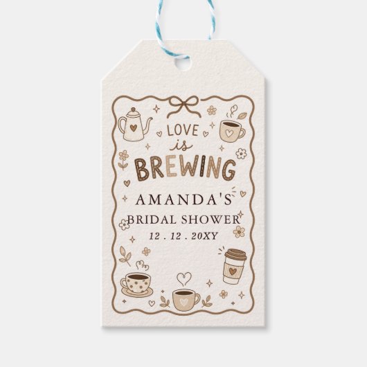 Whimsical Love is Brewing Kaffe Brautparty Geschenkanhänger (Vorderseite)