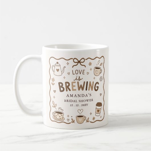 Whimsical Love is Brewing Kaffe-Hochzeitsdusche Kaffeetasse (Links)