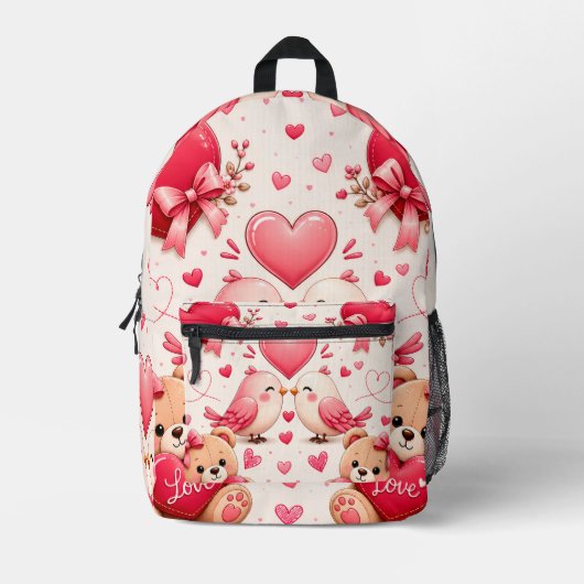 Whimsical Love Pattern Schulranzen - Süßes Geschen Bedruckter Rucksack (Vorderseite)