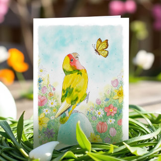 Whimsical Lovebird Easter Cute Watercolor Flowers Feiertagskarte