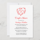 Whimsical Lovebirds Boho Red Heart Bridal Shower Einladung (Vorderseite)
