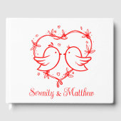 Whimsical Lovebirds Boho Red Love Heart Wedding Gästebuch (Vorderseite)