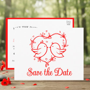 Whimsical Lovebirds Boho Rote Hochzeit "Save the D Ankündigungspostkarte